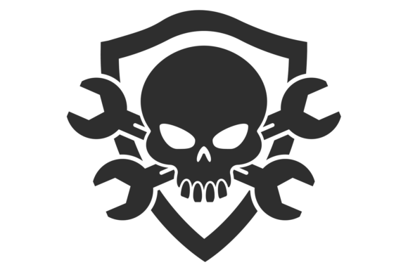 Download Skull with Wrench Badge. Retro Black Rid - Black Collection
